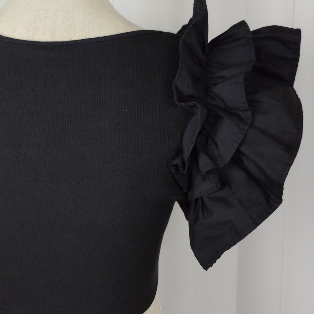 Zara Black Stretch Ruffled Sleeves Top. - Picture 12 of 14